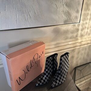 Wild Pair Black Checkered Pointed Ankle Boots